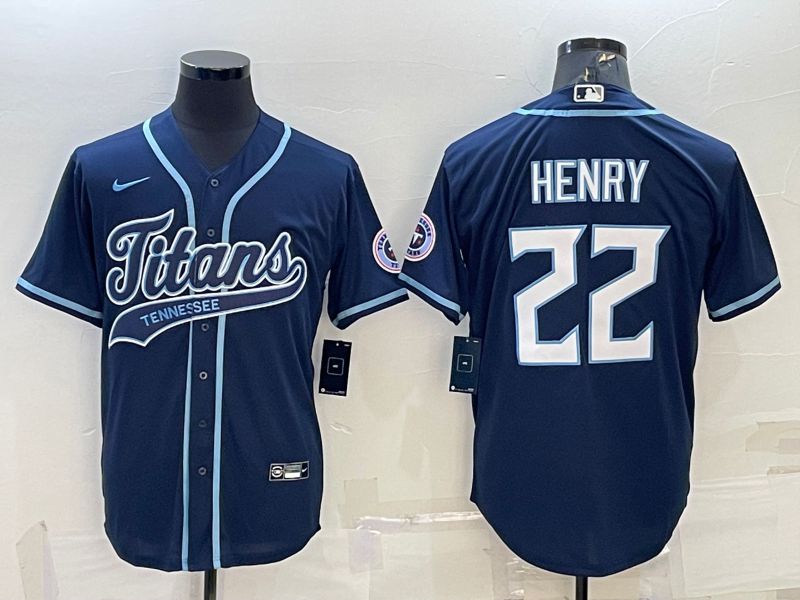 Men Tennessee Titans 22 Henry Dark Blue 2022 Nike Co branded NFL Jersey